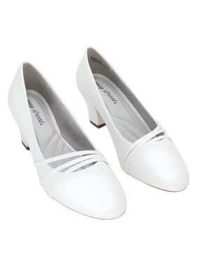 Easy Street Cristiny White Patent Strappy Slip-On 2" Block Heel Pumps Size 9M